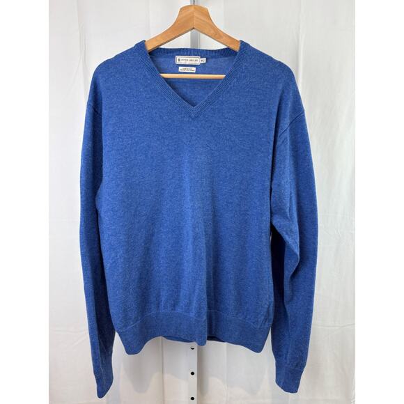 PETER MILLAR Size M Luxe Blend V Neck Sweater Wool Cashmere Long Sleeve Blue - Picture 1 of 8